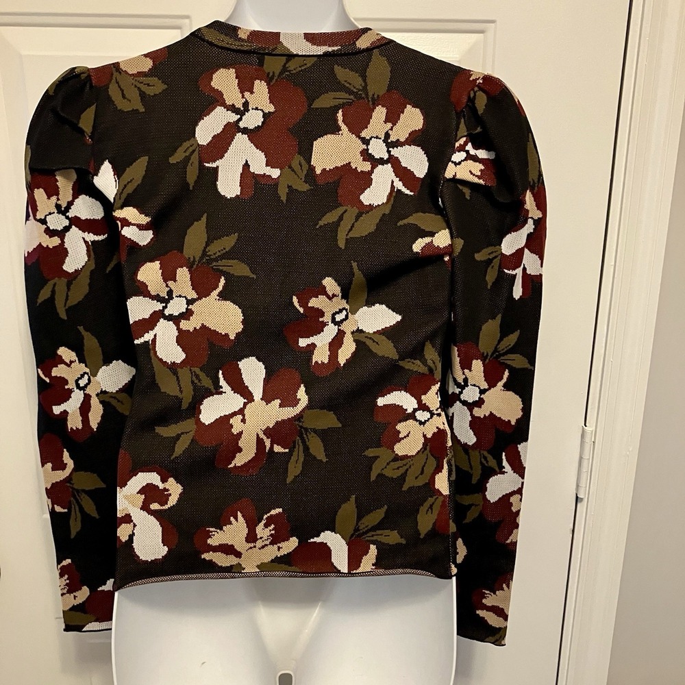 Flying Tomato Size Medium Floral Black Sweater Pullover Crewneck Art To Wear - Picture 3 of 5
